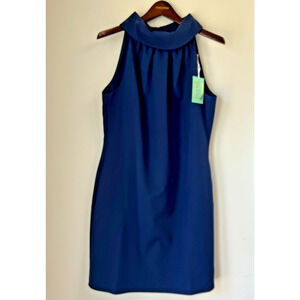Sail To Sable STS Navy Blue Cowl Neck Button Back Shift Dress Womens Size Medium